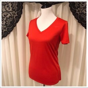 Nike Red Athletic Cut Dri Fit V Neck Shirt